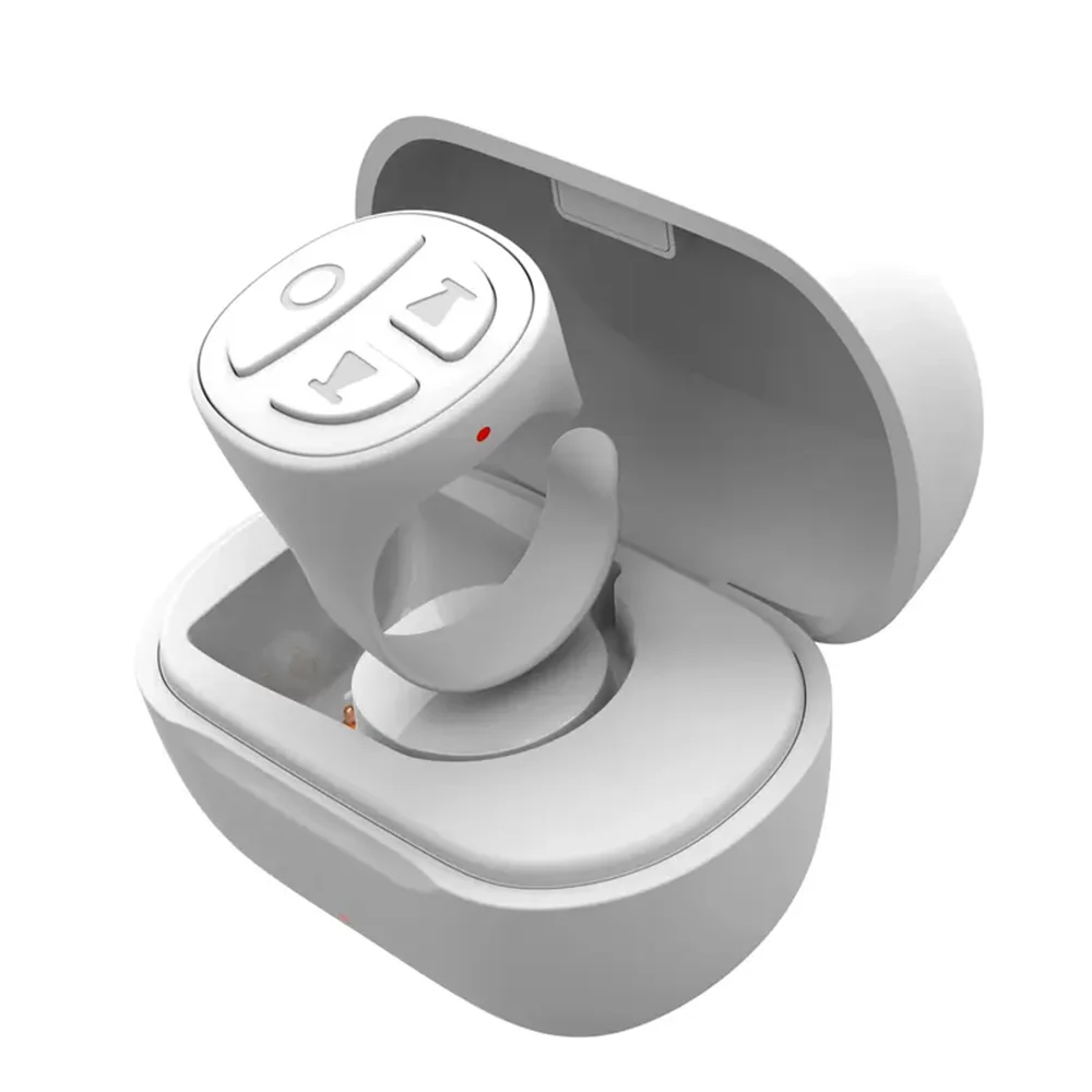 GITFO Bluetooth smart ring in sleek white placed inside a white magnetic charging case with open lid and LED indicator BeTrendy